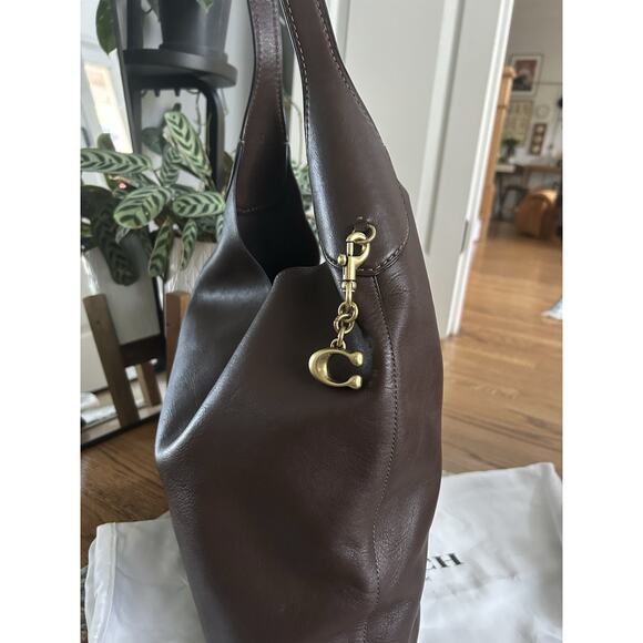 Coach Brooklyn 39 Shoulder Bag Dark Brown With Customized Charm EUC - Picture 3 of 11